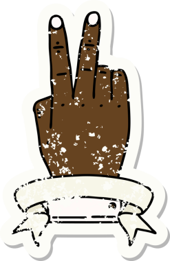 Retro Dövme Tarzı Zafer ve el hareketi Bir insan tarafından çizilmiş bayrak