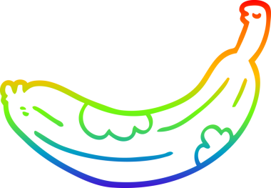 Gökkuşağı gradyan çizgi çizimi bir insan tarafından çizilmiş muza dönüşen bir çizgi