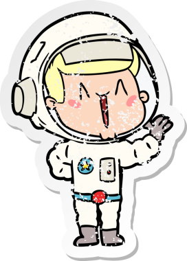 Bir insan tarafından çizilmiş şarkı söyleyen bir astronotun sıkıntılı çıkartması.