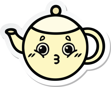 Bir insan tarafından çizilmiş şirin bir çay demliğinin çıkartması.