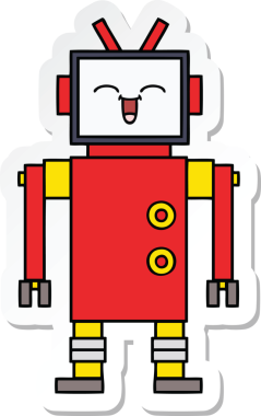 Bir insan tarafından çizilmiş şirin çizgi film robotunun çıkartması.