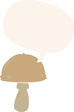 bir insan tarafından çizilmiş retro tarzı konuşma baloncuklu mantar.