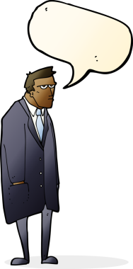 Bir insan tarafından çizilmiş, kötü huylu, konuşma balonlu bir adam.