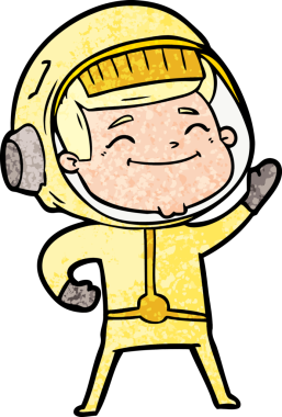 Bir insan tarafından çizilmiş mutlu astronot çizgi filmi.