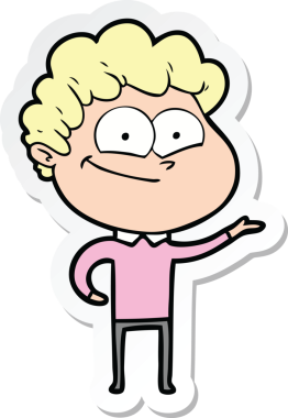 Bir insan tarafından çizilmiş mutlu bir adamın çıkartması.