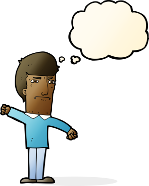 Bir insan tarafından çizilmiş düşünce baloncuğu olan kızgın bir adam.