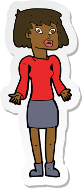 Bir insan tarafından çizilmiş omuz silken bir karikatür kadının çıkartması.