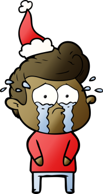 Bir insan tarafından çizilmiş, ağlayan, Noel Baba şapkası takan bir adamın gradyan çizimi.