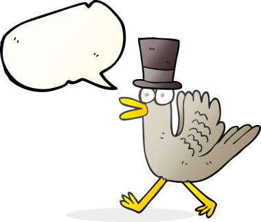 Bir insan tarafından çizilmiş silindir şapkalı konuşma balonu çizgi filmi ördeği.