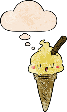 Bir insan tarafından çizilmiş grunge desenli düşünce baloncuklu tatlı çizgi film dondurması.