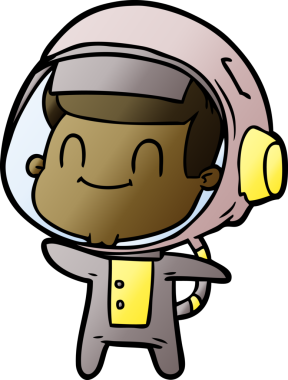 Bir insan tarafından çizilmiş mutlu astronot çizgi filmi.