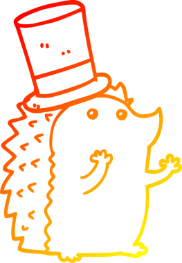 Bir insanın çizdiği şapkayı takan bir kirpinin sıcak çizgi çizimi