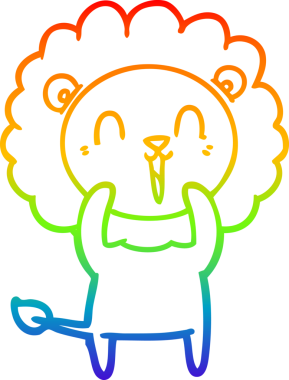 Bir insan tarafından çizilmiş gülen aslan çizgi çizimi.