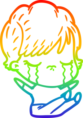 Gökkuşağı gradyan çizimi bir insan tarafından çizilmiş ağlayan bir çizgi kadın çizimi