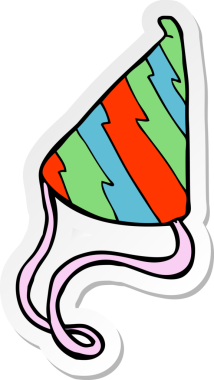 Bir insan tarafından çizilmiş bir karikatür parti şapkasının çıkartması.