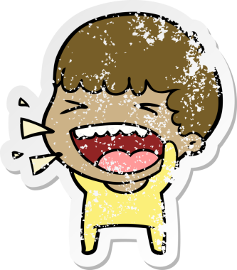 Bir insan tarafından çizilmiş gülen bir karikatür çıkartması.