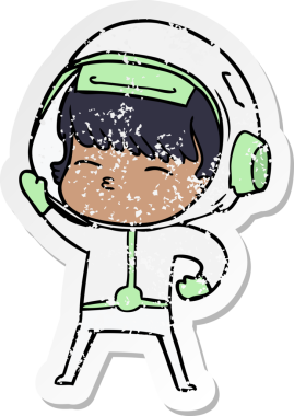 Bir insan tarafından çizilmiş karikatür astronotunun sıkıntılı çıkartması