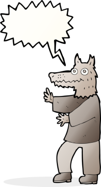 Bir insan tarafından çizilmiş konuşma balonu olan komik bir kurt adam.