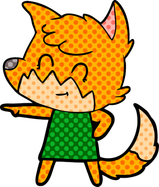 Bir insan tarafından çizilmiş mutlu tilki çizgi filmi.