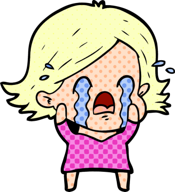 Bir insan tarafından çizilmiş ağlayan çizgi film kadını.