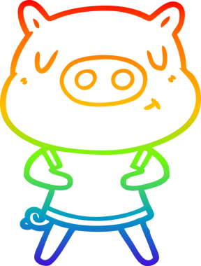 Bir insan tarafından çizilmiş tişört giyen çizgi film içerikli domuzun çizimi.