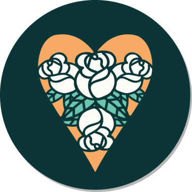 Geleneksel kalp stili dövme çıkartması ve bir insan tarafından çizilmiş çiçekler.