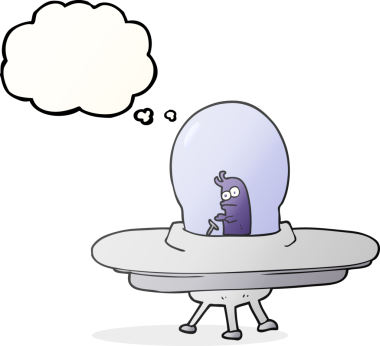 Bir insan tarafından çizilmiş serbest çizim balon karikatür uçan daire.