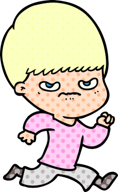 Bir insan tarafından çizilmiş sinirli çizgi film çocuğu.