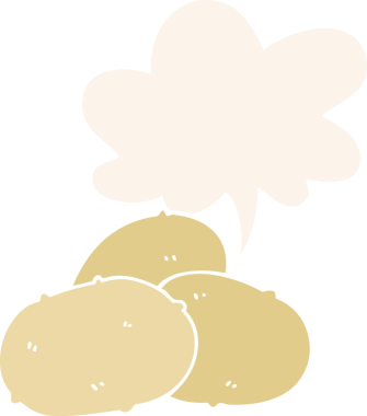 Bir insan tarafından çizilmiş, konuşma baloncuklu patatesler.