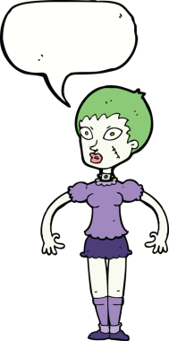 Bir insan tarafından çizilmiş konuşma balonlu zombi kadın.