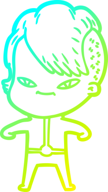 Hipster saç kesimi bir insan tarafından çizilmiş hoş bir çizgi film kızı çizimi.