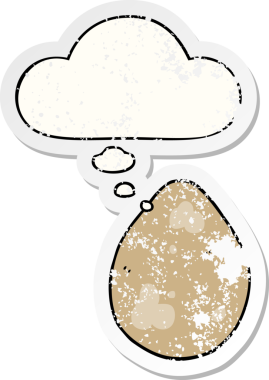 Düşünce baloncuklu çizgi film yumurtası insan tarafından çizilmiş yıpranmış bir çıkartma gibi.