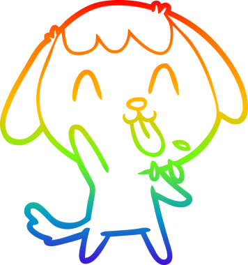 Gökkuşağı gradyan çizimi. Bir insan tarafından çizilmiş şirin bir köpek çizimi.