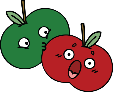 Bir insan tarafından çizilmiş bir çift elma karikatürü.