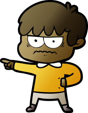 Bir insan tarafından çizilmiş sinirli çizgi film çocuğu.