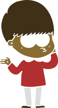 Bir insan tarafından çizilmiş tuhaf düz renkli çizgi film çocuğu.