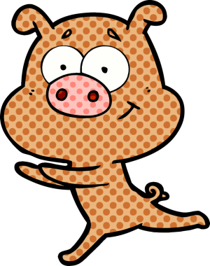 Bir insan tarafından çizilmiş mutlu çizgi film domuzu.