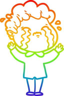 Gökkuşağı gradyan çizimi bir insan tarafından çizilmiş ağlayan bir karikatür adamı çiziyor.