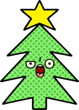 Bir insan tarafından çizilmiş bir Noel ağacının çizgi romanı.