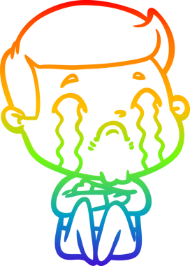 Gökkuşağı gradyan çizimi bir insan tarafından çizilmiş ağlayan bir karikatür adamı çiziyor.