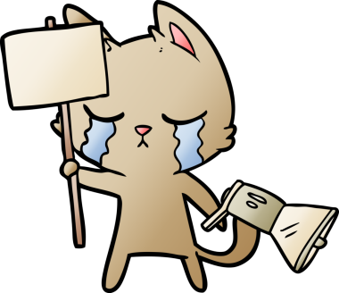 Bir insan tarafından çizilmiş ağlayan çizgi film kedisi.