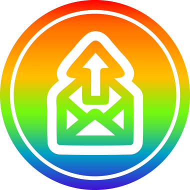 bir insan tarafından çizilmiş gökkuşağı gradyanı olan e- posta dairesel simgesi gönder