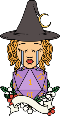 Retro Dövme Tarzı İnsan Cadısı. Bir insan tarafından çizilmiş doğal bir D20 rulosu.