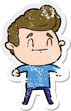 Bir insan tarafından çizilmiş mutlu bir çizgi film karakterinin sıkıntılı çıkartması.