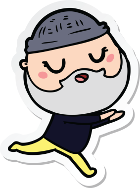 Bir insan tarafından çizilmiş sakallı bir karikatür adamın çıkartması.