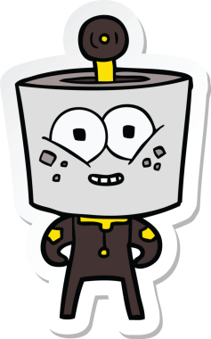 Bir insan tarafından çizilmiş mutlu çizgi film robotunun çıkartması.