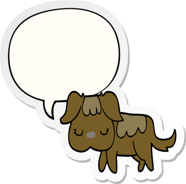 Bir insan tarafından çizilmiş konuşma balonu çıkartmalı çizgi film köpeği.