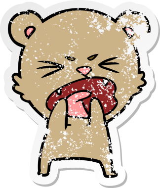 Bir insan tarafından çizilmiş aç bir çizgi film ayısının sıkıntılı çıkartması.