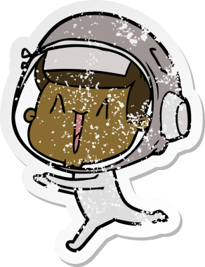 Bir insan tarafından çizilen mutlu bir astronotun sıkıntılı çıkartması.