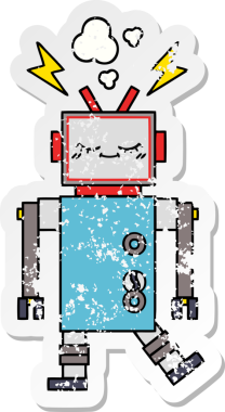 Bir insan tarafından çizilmiş sevimli bir çizgi film robotunun sıkıntılı çıkartması.